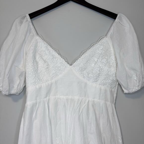 Selfie Leslie Lovers Lane Dress Womens XL Fit Large White Lace Trim Puff Sleeve - Picture 5 of 16